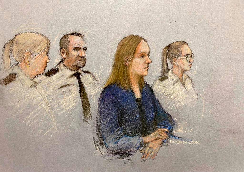 A court sketch of Lucy Letby.