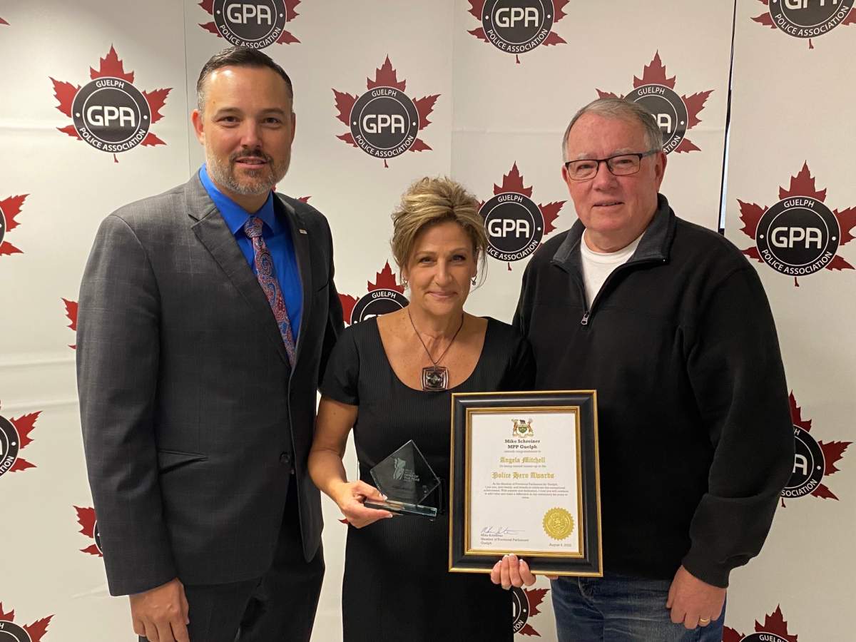 Angela Mitchell (centre) with nominator Jerry Vsetula (right) and PAO President Mark Baxter.