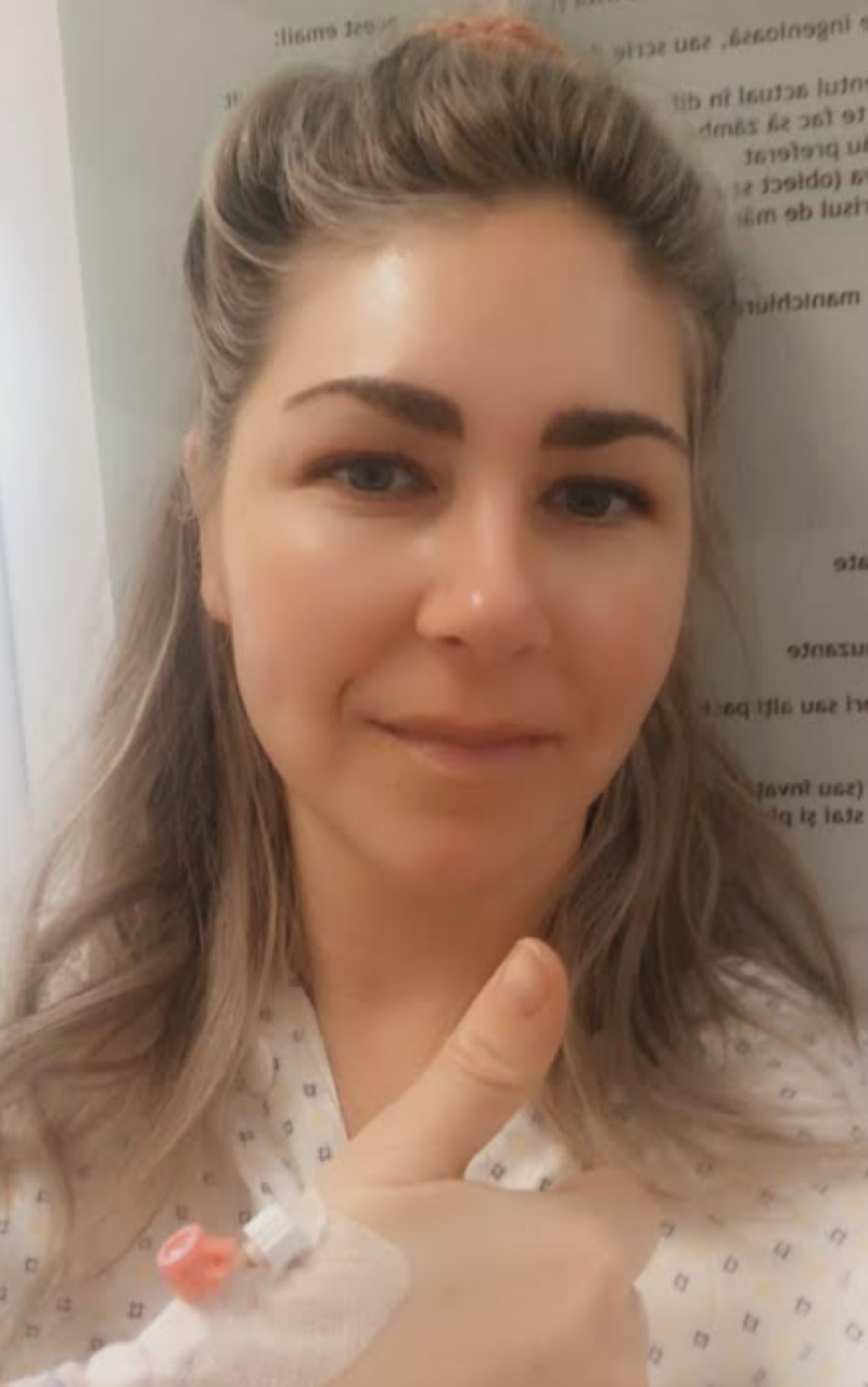 Port Coquitlam, B.C. resident Angela Mock is seen at the Monza Hospital in Bucharest, where she had multiple procedures for deep infiltrating pelvic endometriosis on March 16, 2021.
