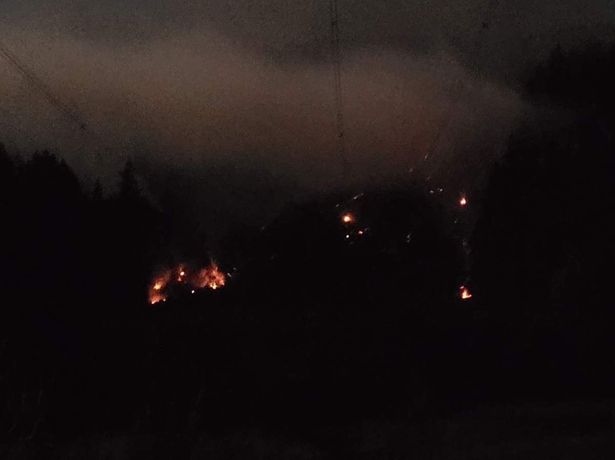 Scenes from a new wildfire is burning near Cowichan River on Vancouver Island, Saturday night.