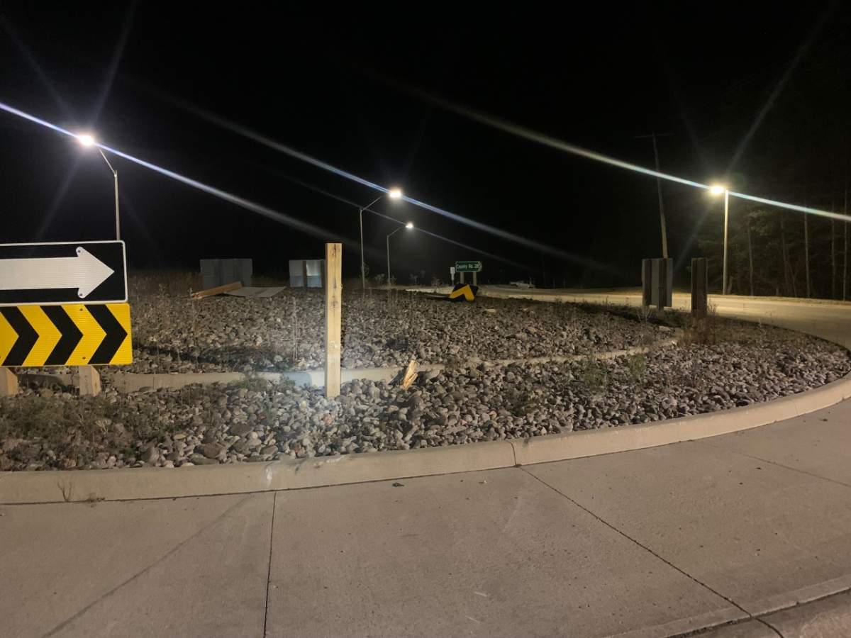 A SUV crashed through the roundabout on County Road 28 on Oct. 30, 2022.