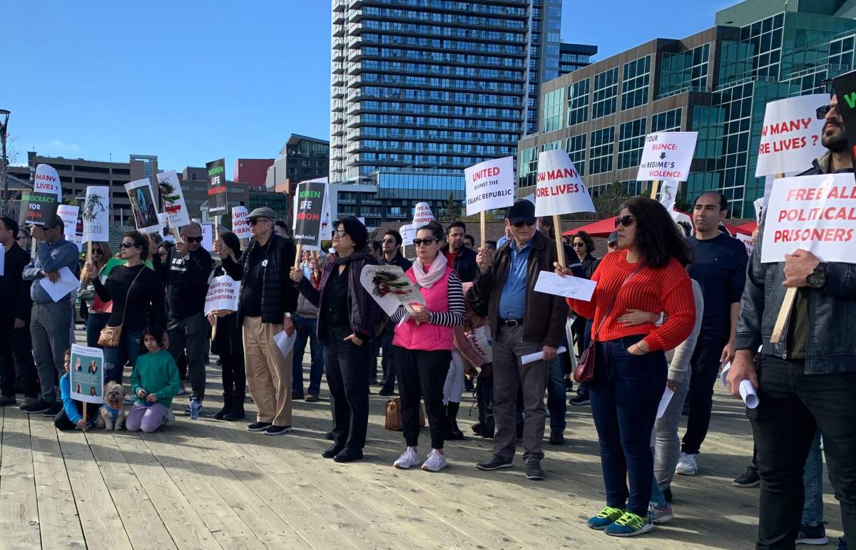 A rally in solidarity with Iranians was held in Halifax on Oct. 22, 2022.
