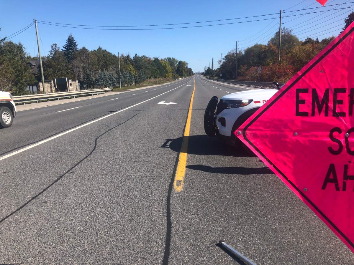 Police close off Highway 7 in Whitby following a four-vehicle collision.