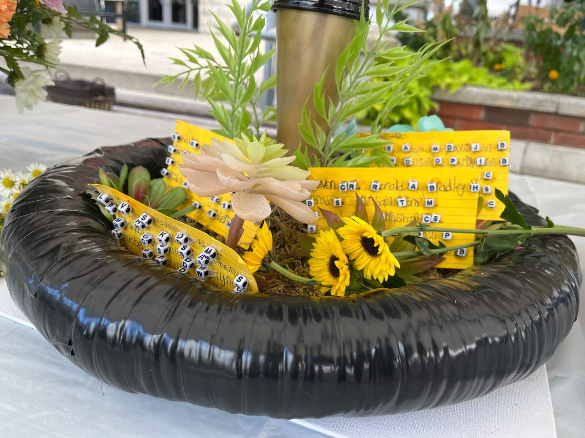 A sculpture created for Friday’s memorial event which features the names of the 57 people who died since last October as a result of homelessness.