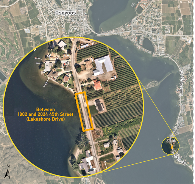 The project is located in the 1800 block of 45th Street (Lakeshore Drive) just south of the Village of Osoyoos.