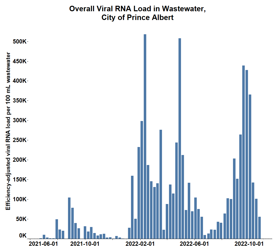 The viral RNA load for Prince Albert found in the wastewater.