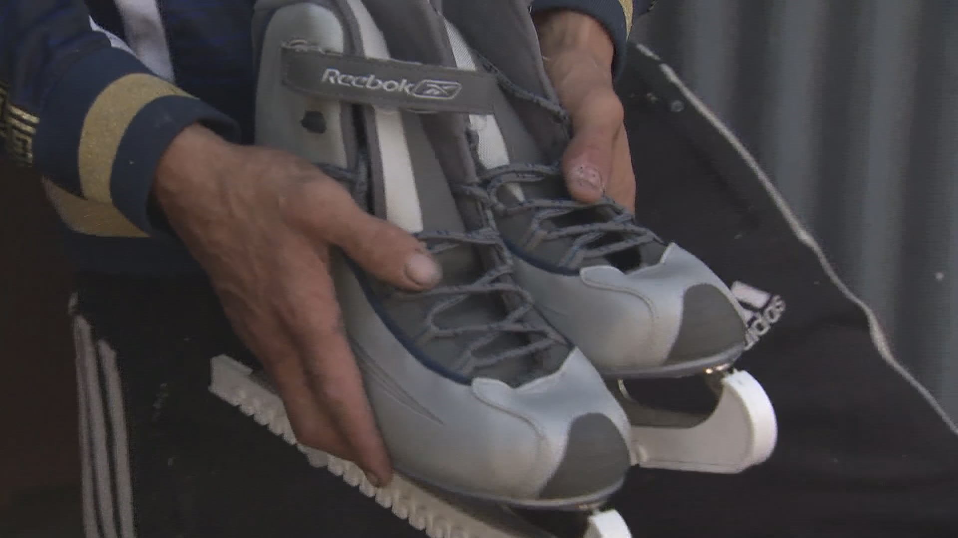 Skates salvaged from garbage bin.