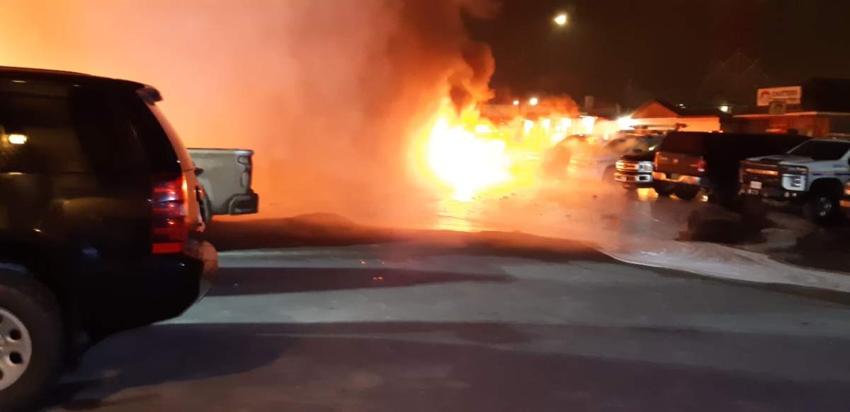 Smithers police are saying a number of vehicles were set ablaze in a hotel parking lot.