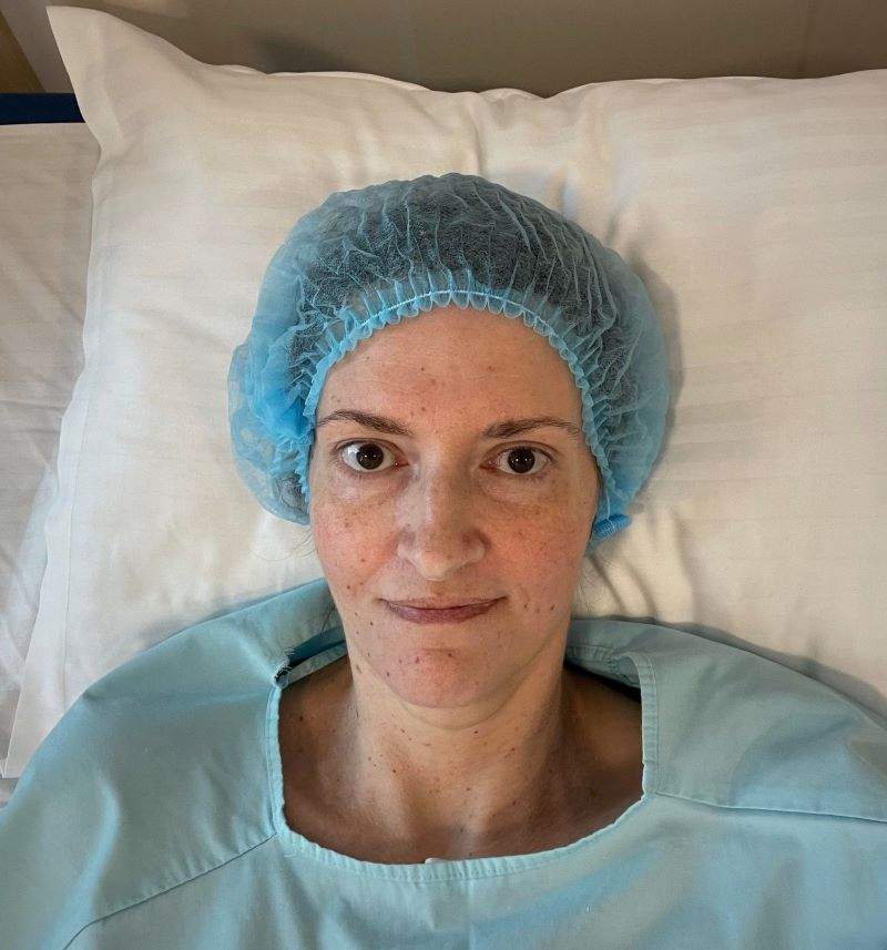 Trina Wagner, an optician from Edmonton, is seen at the Monza Hospital in Bucharest before her surgery on June 9, 2022.