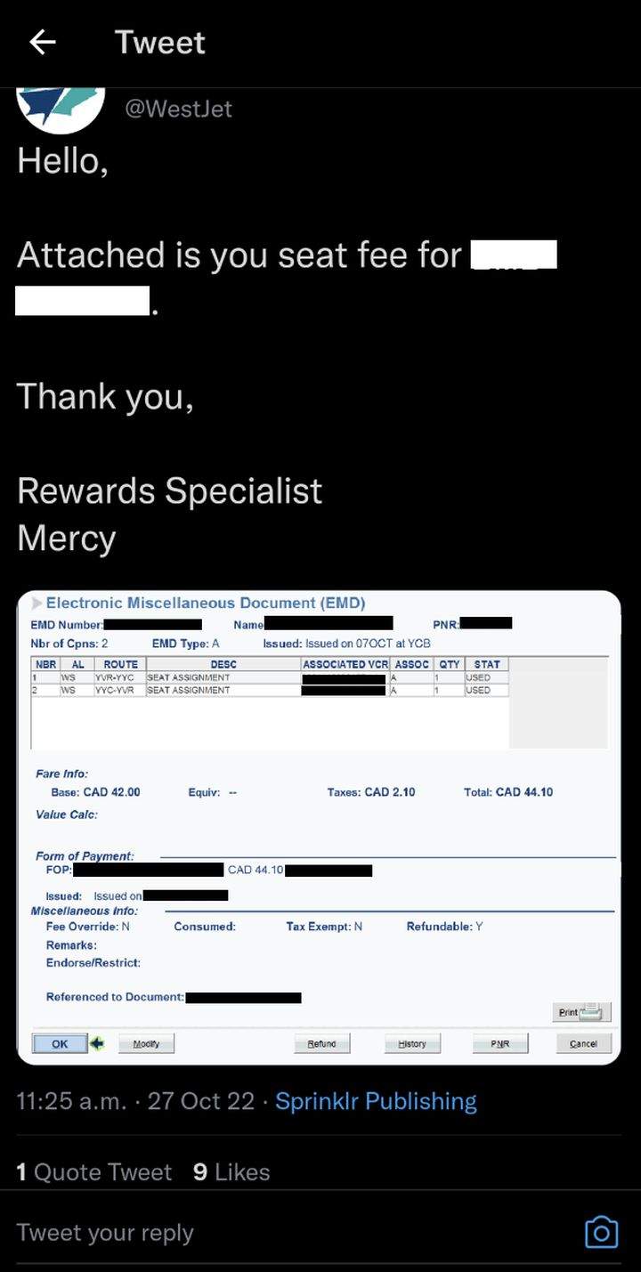 A screenshot with personal information blacked out.