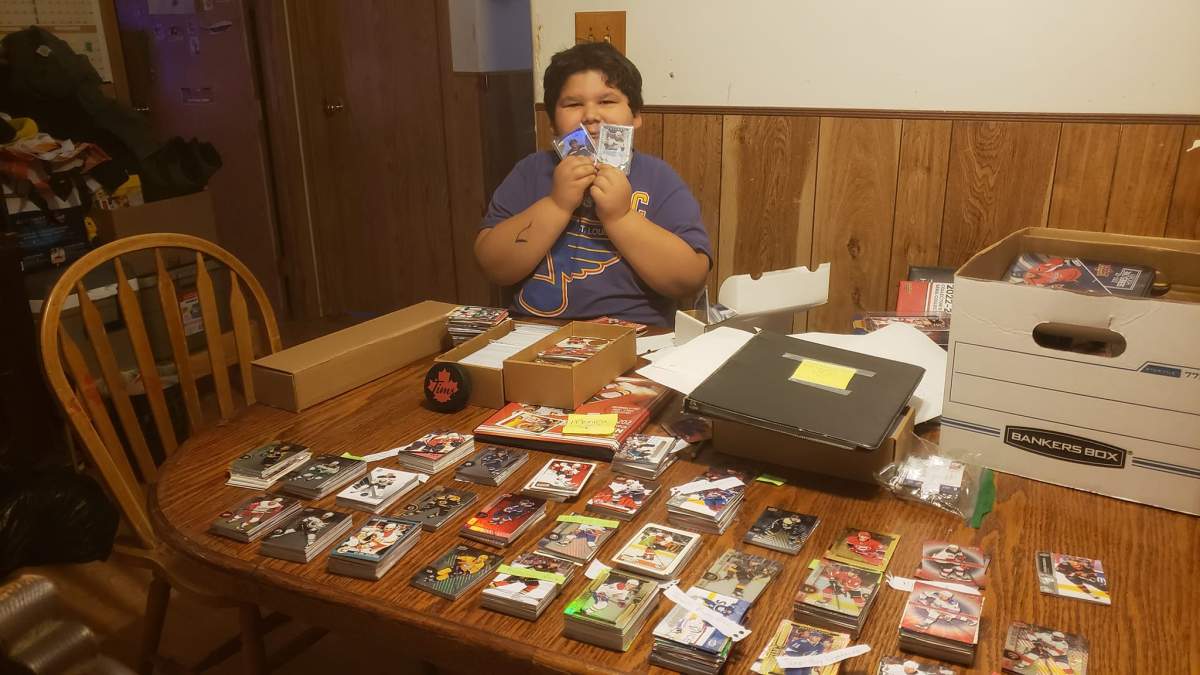 Family says Wynston Martin, 7, from Opaskwayak Cree Nation has overjoyed by the response of strangers who've reached out to help him rebuild a collection of hockey cards stolen by bullies. Richard Cloutier and Julie Buckingham, hosts of 680 CJOB’s The News surprised Wynston with the chance to watch his favourite hockey team, the St. Louis Blues, play in Winnipeg Monday.