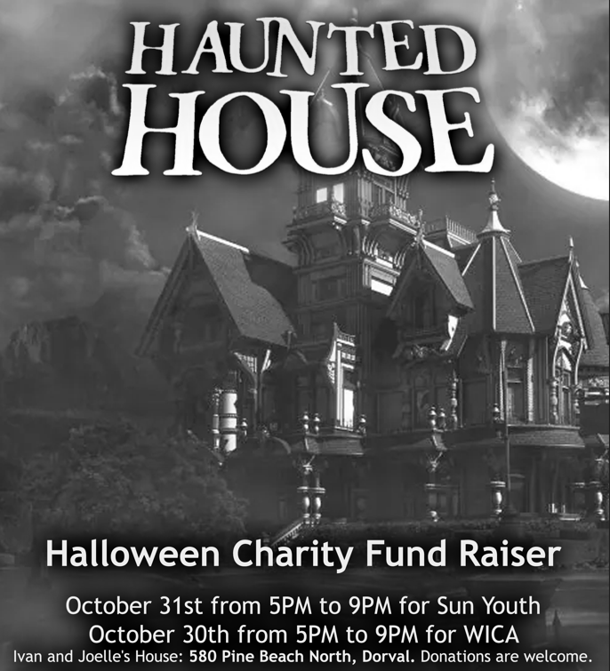 The details about the haunted house fundraiser.
