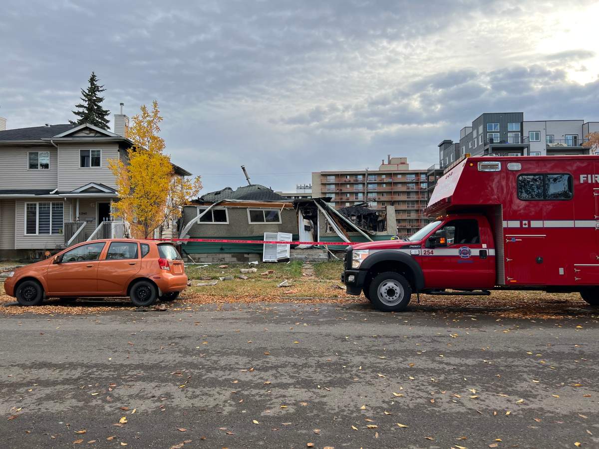 Firefighters were called to a house in the area of 67 Street and 129 Avenue after an explosion and fire at a vacant home in the Balwin neighbourhood Friday, Oct. 14, 2022.