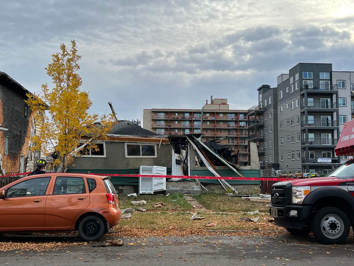 Firefighters were called to a house in the area of 67 Street and 129 Avenue after an explosion and fire at a vacant home in the Balwin neighbourhood Friday, Oct. 14, 2022.