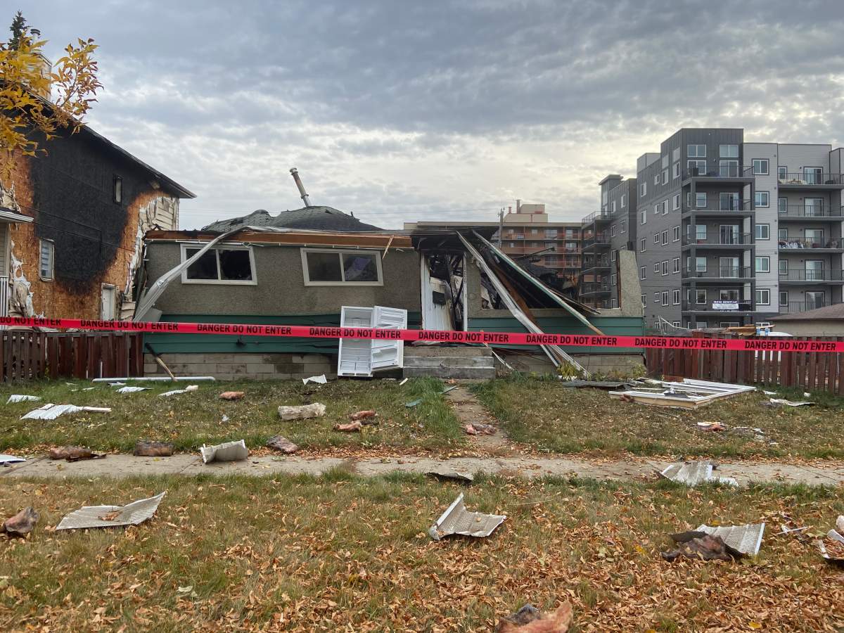 Firefighters were called to a house in the area of 67 Street and 129 Avenue after an explosion and fire at a vacant home in the Balwin neighbourhood Friday, Oct. 14, 2022.