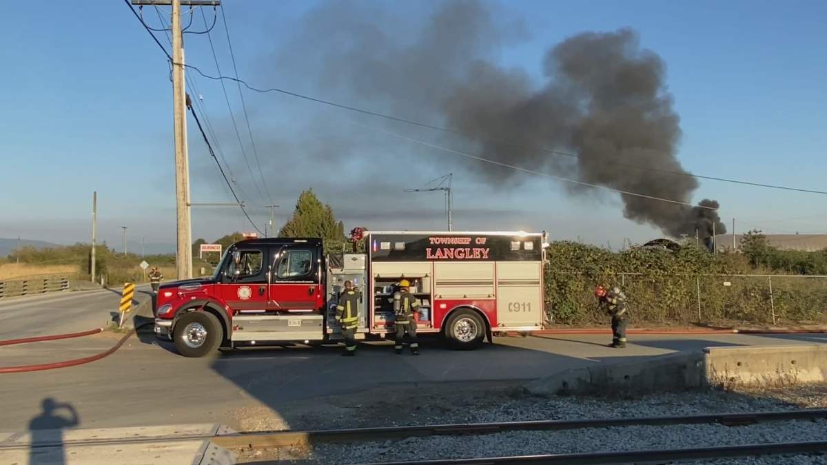 A thick plume of smoke was seen at a fire in Langley, Saturday evening.
