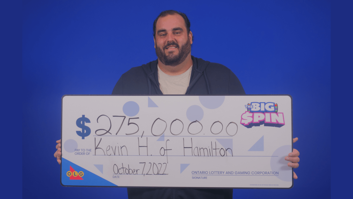 Kevin Harte of Hamilton won $275,000 with the OLG's Big Spin.