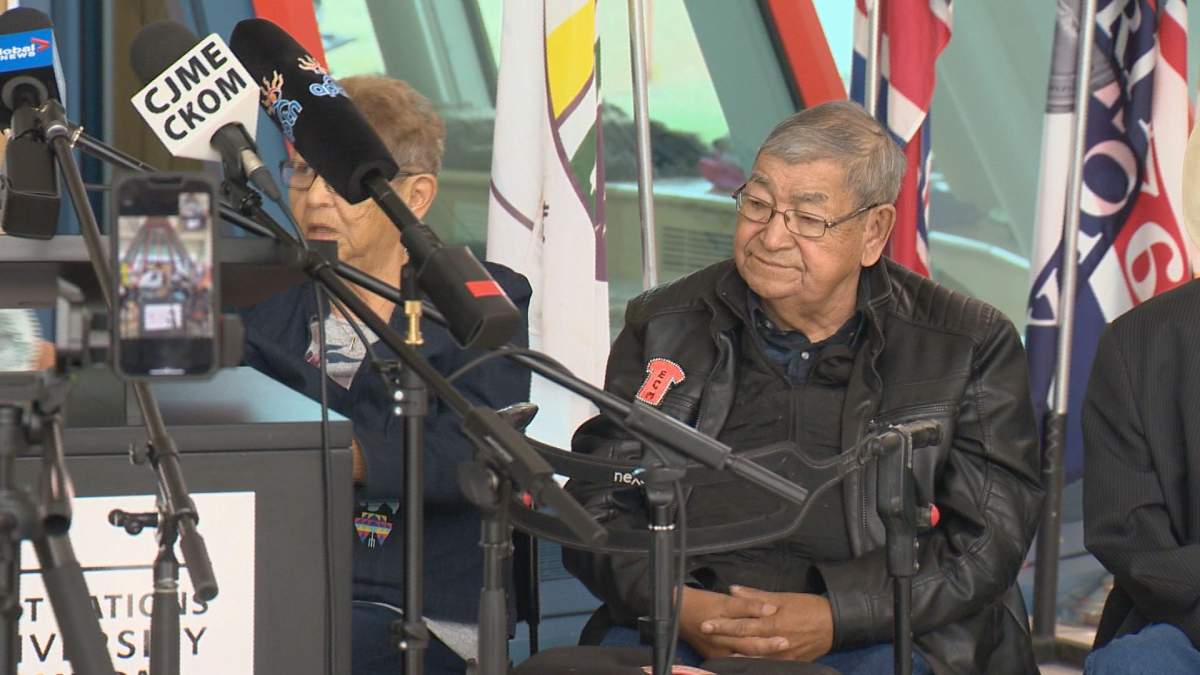 Thomas Favel at the press conference at FNU alleging racial discrimination at Regina General Hospital.