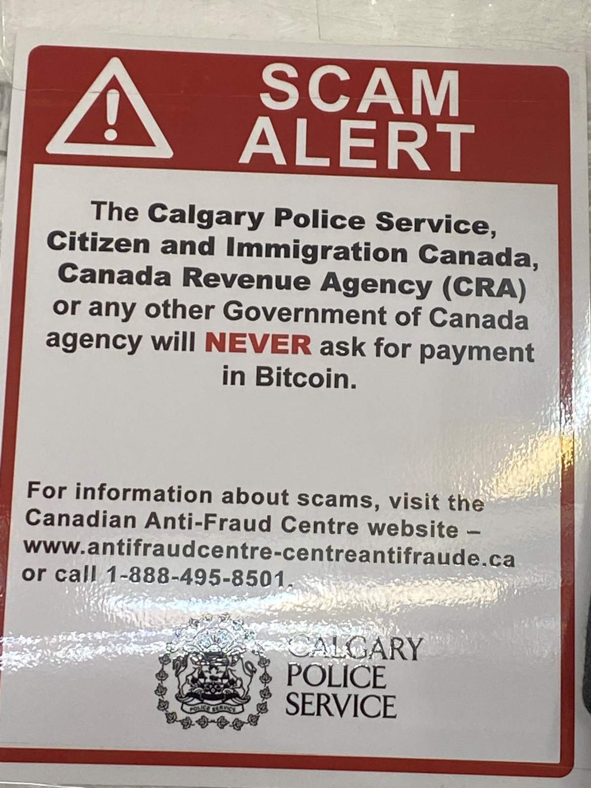 Warning sign at Calgary convenience store