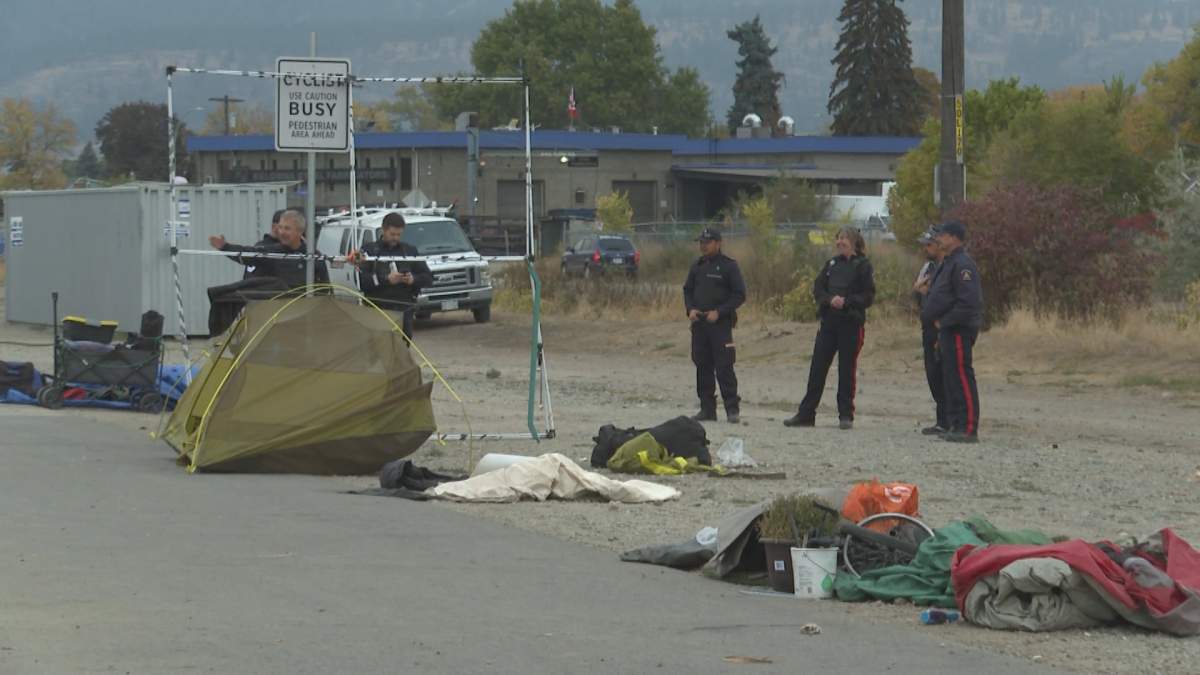 The City of Kelowna undertakes a 'deep clean' at the designated outdoor sheltering site for those experiencing homelessness.