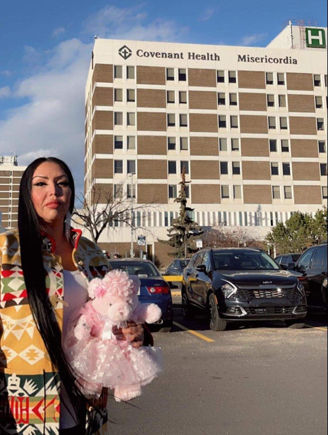 Pearl Gambler, outside Misericordia Hospital in Edmonton. A lawsuit was filed against a doctor and the hospital on Oct. 12, 2022.