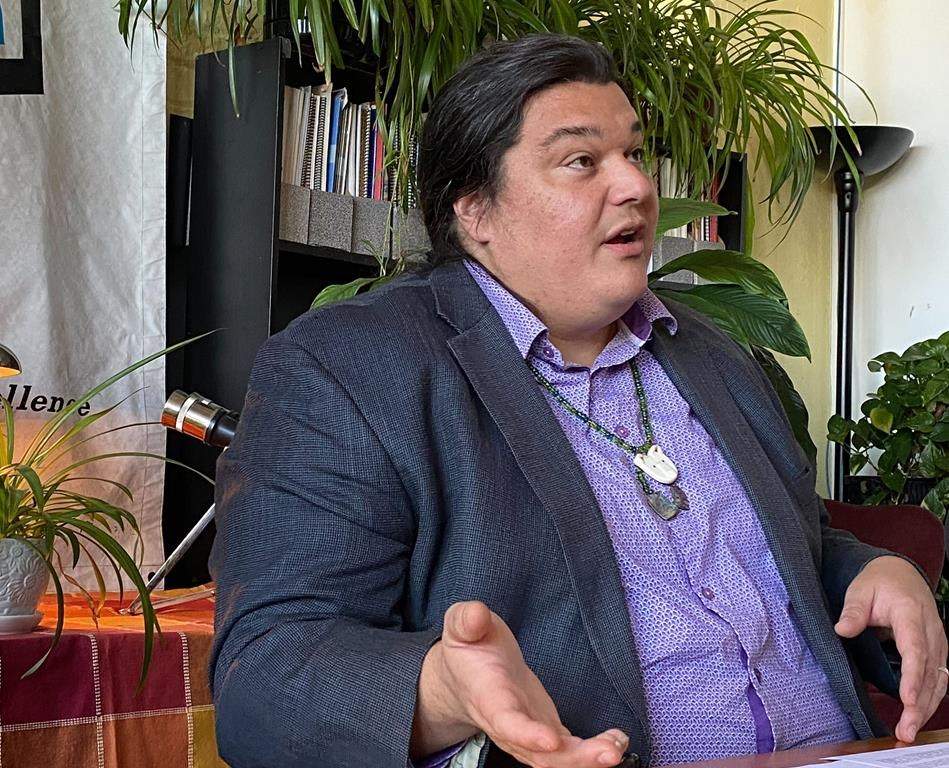 Alexis Wawanoloath, a lawyer and ex-Parti Québécois member of the Quebec legislature, speaks about a recent human rights commission decision regarding his discrimination complaint at the offices of the Centre for Research-Action on Race Relations (CRAAR) in downtown Montreal, on Thursday, Nov. 3, 2022. THE CANADIAN PRESS/Sidhartha Banerjee.