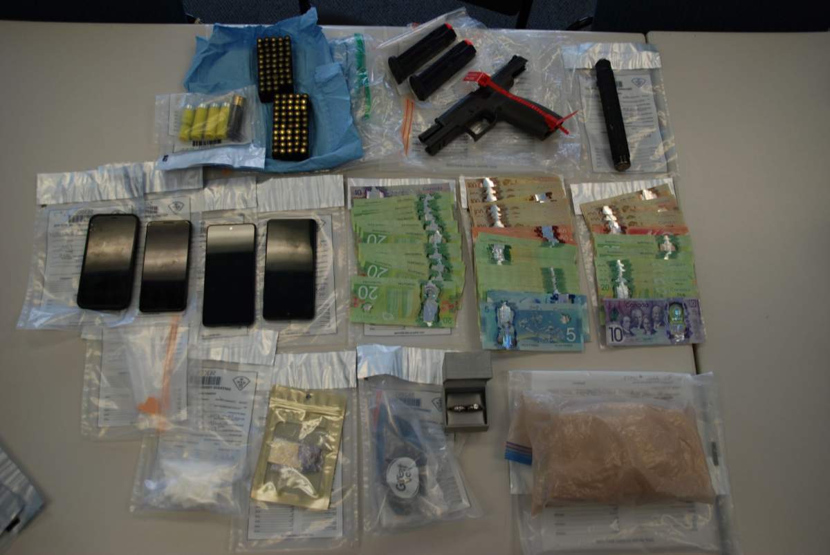 Three Manitobans have been arrested after a traffic stop in Kenora Man. lead to the seizure of a gun, cash and drugs,  according to Ontario police. .