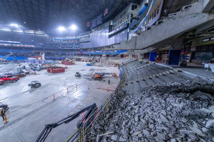 Demolition work in the 100 level of the Rogers Centre.