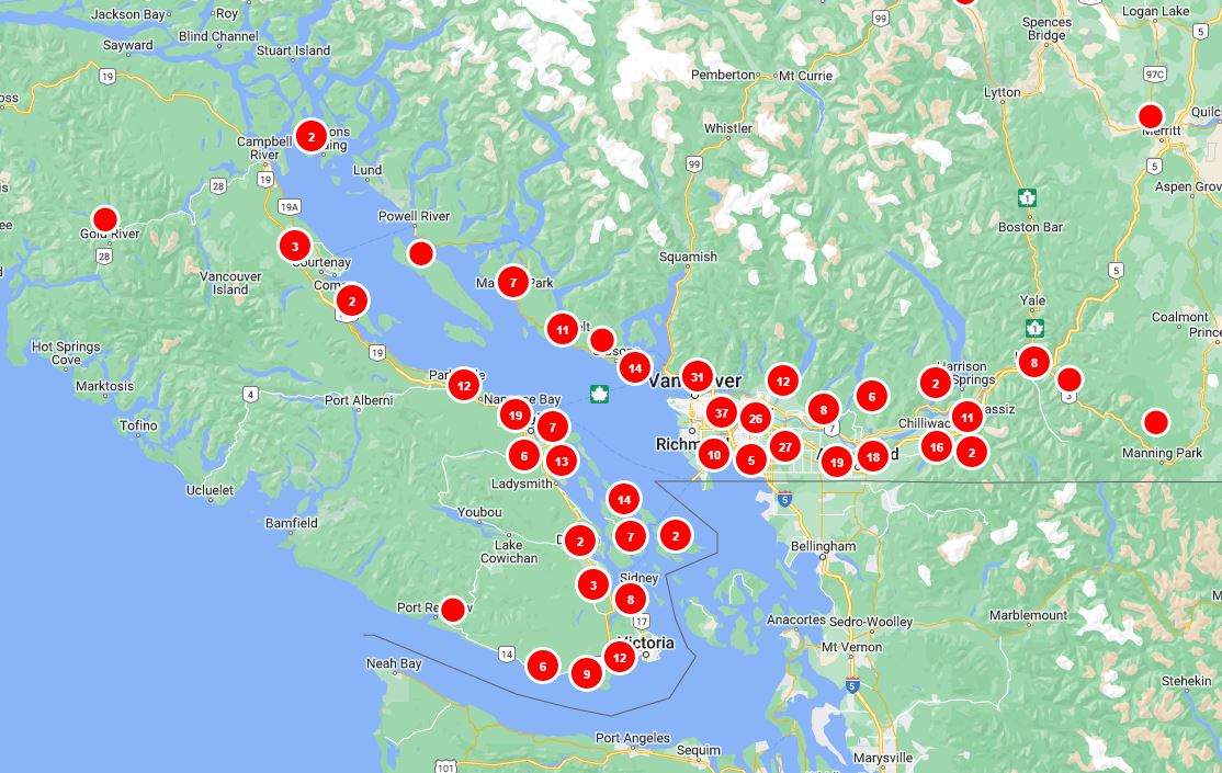 A map showing the current outages as of 10:00 a.m. Saturday.