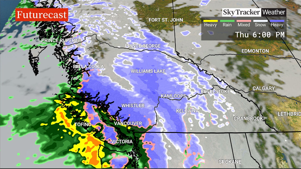 A graphic showing the projected weather for B.C., on Thursday, Nov. 3, 2022.