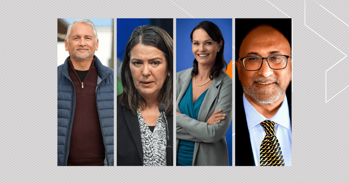 File: The candidates for Brooks-Medicine Hat for the byelection that will take place on Nov. 8: Barry Morishita, Gwendoline Dirk, Danielle Smith and Jeevan Mangat.