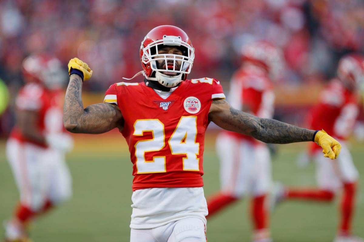 Kansas City Chiefs' Jordan Lucas reacts to a kickoff stop during the second half of the NFL AFC Championship football game against the Tennessee Titans Sunday, Jan. 19, 2020, in Kansas City, MO. 