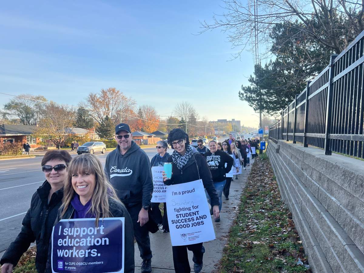 Hundreds of CUPE hundreds of education workers and supporters woke up at the crack of dawn on Friday Nov. 4, 2022, to hit the picket lines outside politicians’ offices across London, Ont.