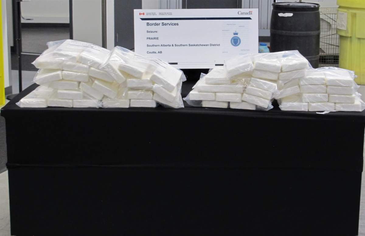 Officials seized 53 kilograms of cocaine at the Coutts border crossing, Nov. 21, 2022. 