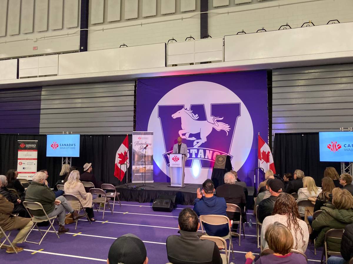 Damian Warner at Western University’s Thompson Arena on Monday, Nov. 14, 2022, as part of Canada’s Walk of Fame Hometown Stars initiative.