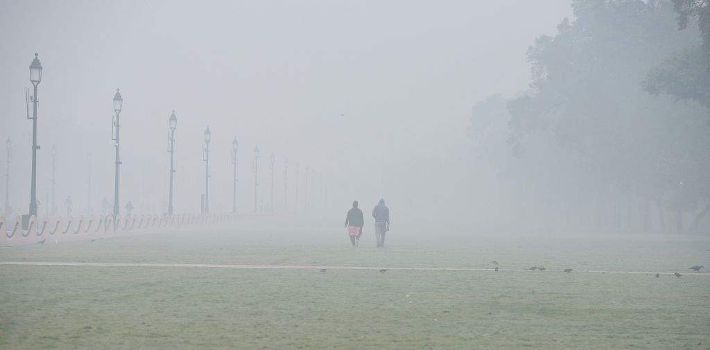 A view of India Gate on a misty morning on November 1, 2022 in New Delhi, India.