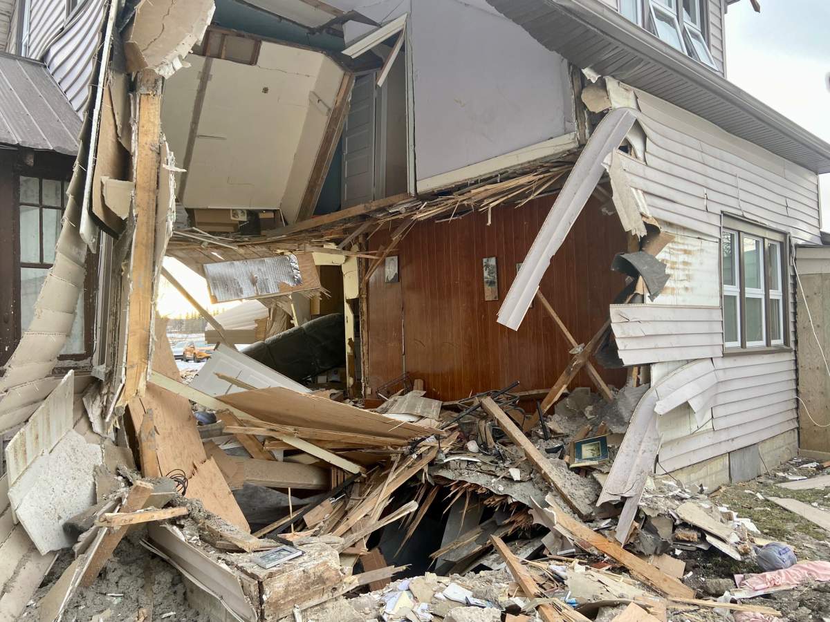 Semi tractor and trailer unit colliding into a home on Range Road 23A, south of Township Road 545, near the town of Onoway on Nov. 20, 2022.