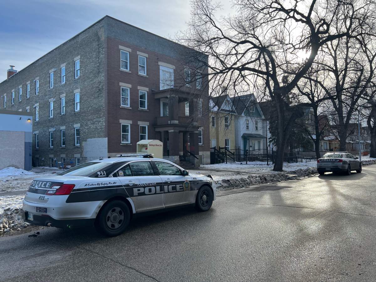A police cruiser sits outside a Furby Street apartment building in 2022. Police are investigating a shooting on  Saturday morning the 600 block of Furby Street.