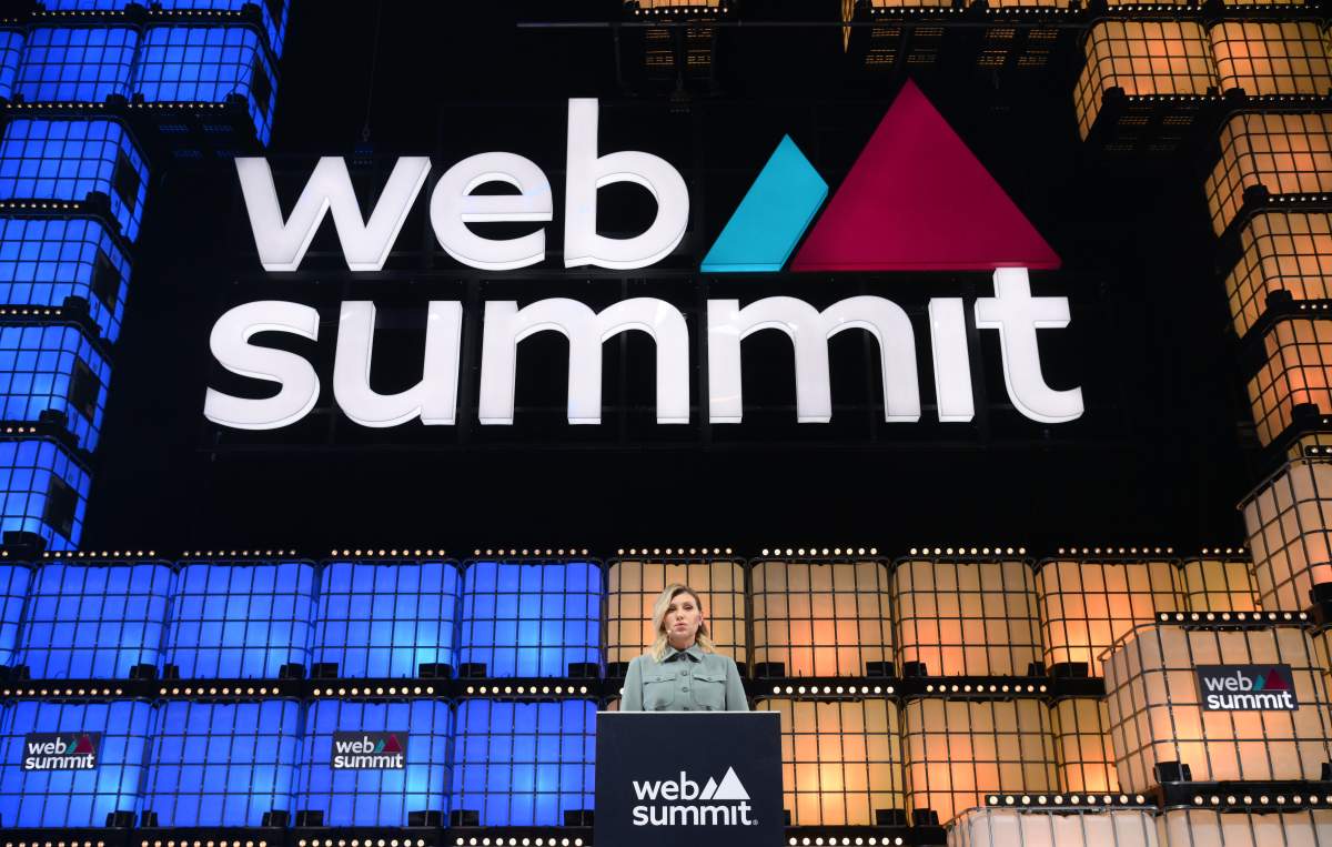 Ukrainian first lady Olena Zelenska speaks to large crowd at Web Summit