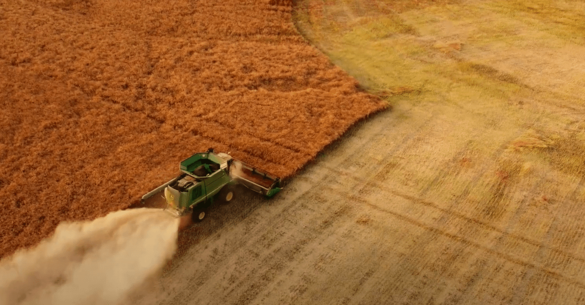 From high above a Saskatchewan farmer is hard at work.