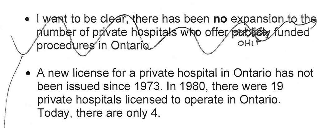 A photocopy of Sylvia Jones’ house binder suggests edits were made to remove language around private health care.