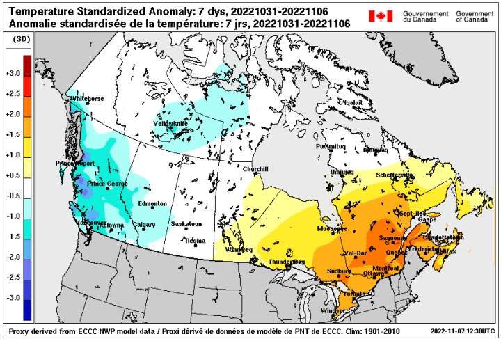 Temperature Anomaly Oct 31 to Nov 6 2022