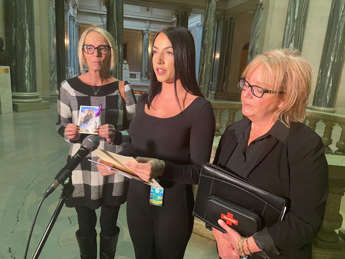 Terri McKeever, Ashley Turner and Jenny Churchill speak to reporters about the overdose death of Shayne Turner. 