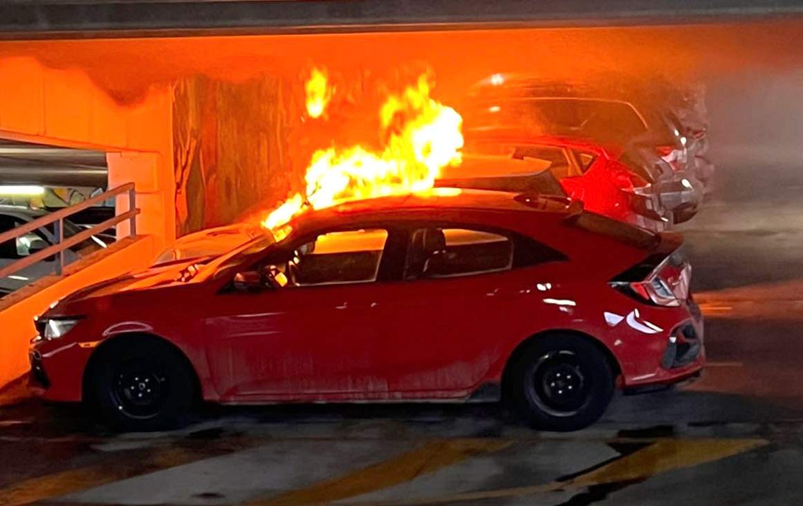 A vehicle fire inside a parkade in downtown Vernon on Friday afternoon was quickly extinguished by firefighters.