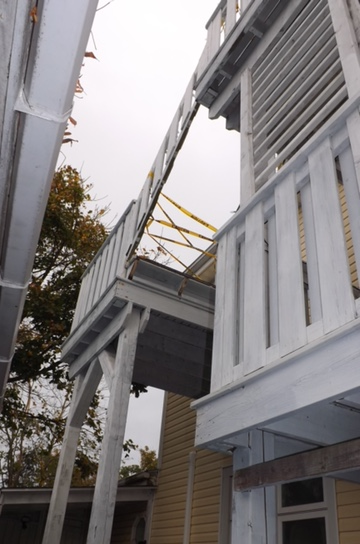 A seven-year-old boy was airlifted to hospital after a stairway collapse at a New Glasgow apartment building.