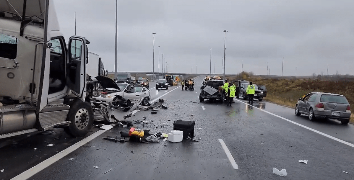 A screenshot of a video posted to Twitter by the OPP shows the scene of a fatal collision along Highway 401.