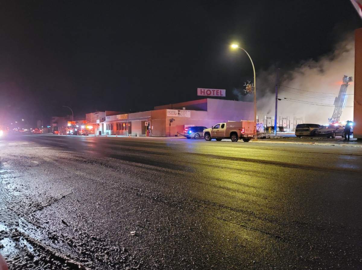 A fire ripped through the Morinville Plaza Hotel and Suites Sunday, Nov. 6, 2022.