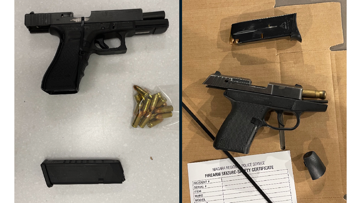 A picture of firearms seized by Niagara Police in two unrelated incidents on Sunday Nov. 13, 2022 in St. Catharines.