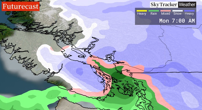 A weather map showing forecasted conditions for Monday.