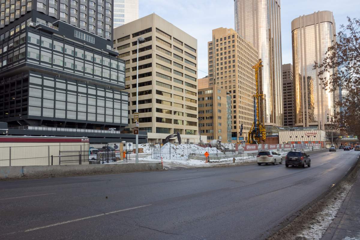 The construction site of Enmax Power's new substation no.1 in downtown Calgary, pictured in late 2022.
